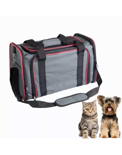 Grey / Red - GOOPAWS Soft-Sided Kennel Pet Carrier for Small Dogs, Cats, Puppy, Airline Approved Cat Carriers Dog Carrier Collapsible, Travel Handbag & Car Seat - 19" x 12" x 12"