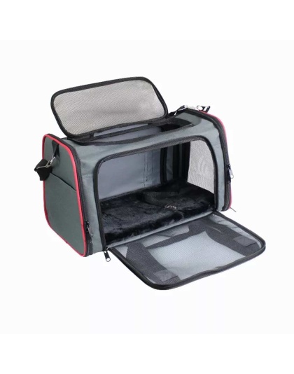 Grey / Red - GOOPAWS Soft-Sided Kennel Pet Carrier for Small Dogs, Cats, Puppy, Airline Approved Cat Carriers Dog Carrier Collapsible, Travel Handbag & Car Seat - 19" x 12" x 12"