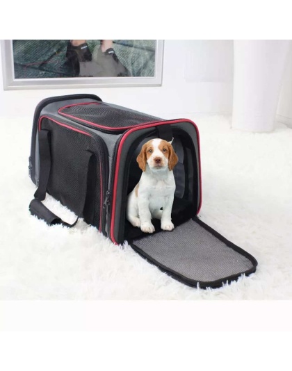 Grey / Red - GOOPAWS Soft-Sided Kennel Pet Carrier for Small Dogs, Cats, Puppy, Airline Approved Cat Carriers Dog Carrier Collapsible, Travel Handbag & Car Seat - 19" x 12" x 12"