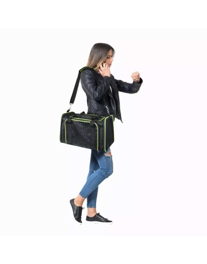 Black / Green - GOOPAWS Soft-Sided Kennel Pet Carrier for Small Dogs, Cats, Puppy, Airline Approved Cat Carriers Dog Carrier Collapsible, Travel Handbag & Car Seat - 19" x 12" x 12"