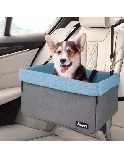 Grey - JESPET & GOOPAWS Dog Booster Seats for Cars, Portable Dog Car Seat Travel Carrier with Seat Belt for 24lbs Pets - 16" L x 13" D x 9" H