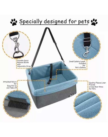 Grey - JESPET & GOOPAWS Dog Booster Seats for Cars, Portable Dog Car Seat Travel Carrier with Seat Belt for 24lbs Pets - 16" L x 13" D x 9" H