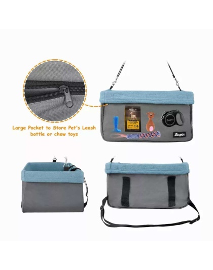 Grey - JESPET & GOOPAWS Dog Booster Seats for Cars, Portable Dog Car Seat Travel Carrier with Seat Belt for 24lbs Pets - 16" L x 13" D x 9" H