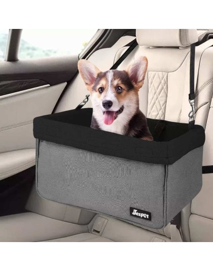 Black - JESPET & GOOPAWS Dog Booster Seats for Cars, Portable Dog Car Seat Travel Carrier with Seat Belt for 24lbs Pets - 16" L x 13" D x 9" H