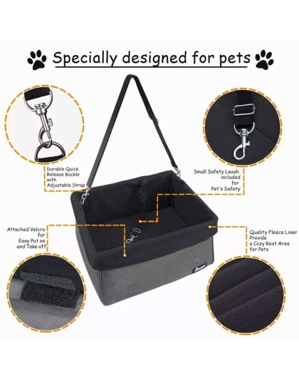 Black - JESPET & GOOPAWS Dog Booster Seats for Cars, Portable Dog Car Seat Travel Carrier with Seat Belt for 24lbs Pets - 16" L x 13" D x 9" H