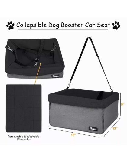 Black - JESPET & GOOPAWS Dog Booster Seats for Cars, Portable Dog Car Seat Travel Carrier with Seat Belt for 24lbs Pets - 16" L x 13" D x 9" H