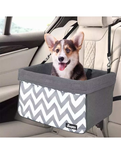 Gray Stripe - JESPET & GOOPAWS Dog Booster Seats for Cars, Portable Dog Car Seat Travel Carrier with Seat Belt for 24lbs Pets - 16" L x 13" D x 9" H