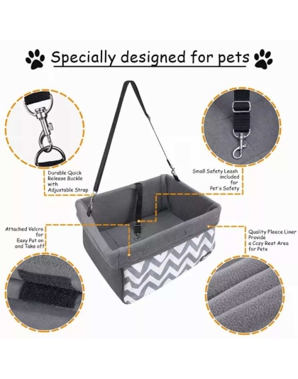 Gray Stripe - JESPET & GOOPAWS Dog Booster Seats for Cars, Portable Dog Car Seat Travel Carrier with Seat Belt for 24lbs Pets - 16" L x 13" D x 9" H