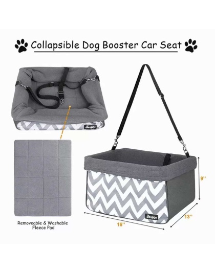 Gray Stripe - JESPET & GOOPAWS Dog Booster Seats for Cars, Portable Dog Car Seat Travel Carrier with Seat Belt for 24lbs Pets - 16" L x 13" D x 9" H