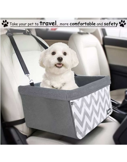 Gray Stripe - JESPET & GOOPAWS Dog Booster Seats for Cars, Portable Dog Car Seat Travel Carrier with Seat Belt for 24lbs Pets - 16" L x 13" D x 9" H