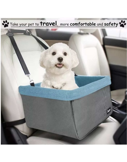 Grey - JESPET & GOOPAWS Dog Booster Seats for Cars, Portable Dog Car Seat Travel Carrier with Seat Belt for 24lbs Pets - 16" L x 13" D x 9" H