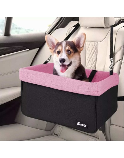 Pink - JESPET & GOOPAWS Dog Booster Seats for Cars, Portable Dog Car Seat Travel Carrier with Seat Belt for 24lbs Pets - 16" L x 13" D x 9" H