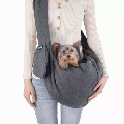 Grey - JESPET Comfy Pet Sling for Small Dog Cat, Hand Free Sling Bag Breathable Soft Knit with Front Pocket, Travel Puppy Carrying Bag, Pet Pouch. Machine Washable - 28" L x 13" H