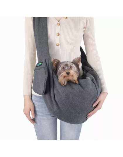 Grey - JESPET Comfy Pet Sling for Small Dog Cat, Hand Free Sling Bag Breathable Soft Knit with Front Pocket, Travel Puppy Carrying Bag, Pet Pouch. Machine Washable - 28" L x 13" H