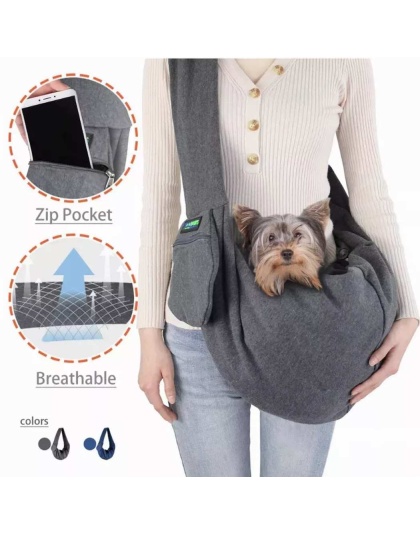 Grey - JESPET Comfy Pet Sling for Small Dog Cat, Hand Free Sling Bag Breathable Soft Knit with Front Pocket, Travel Puppy Carrying Bag, Pet Pouch. Machine Washable - 28" L x 13" H
