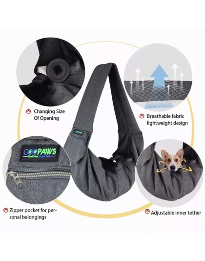 Grey - JESPET Comfy Pet Sling for Small Dog Cat, Hand Free Sling Bag Breathable Soft Knit with Front Pocket, Travel Puppy Carrying Bag, Pet Pouch. Machine Washable - 28" L x 13" H