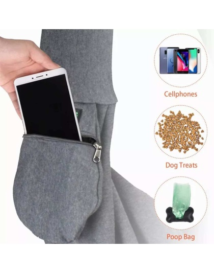 Grey - JESPET Comfy Pet Sling for Small Dog Cat, Hand Free Sling Bag Breathable Soft Knit with Front Pocket, Travel Puppy Carrying Bag, Pet Pouch. Machine Washable - 28" L x 13" H