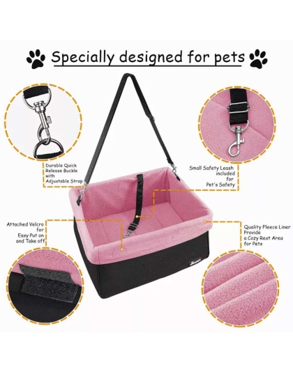 Pink - JESPET & GOOPAWS Dog Booster Seats for Cars, Portable Dog Car Seat Travel Carrier with Seat Belt for 24lbs Pets - 16" L x 13" D x 9" H