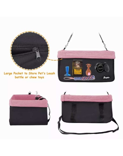 Pink - JESPET & GOOPAWS Dog Booster Seats for Cars, Portable Dog Car Seat Travel Carrier with Seat Belt for 24lbs Pets - 16" L x 13" D x 9" H