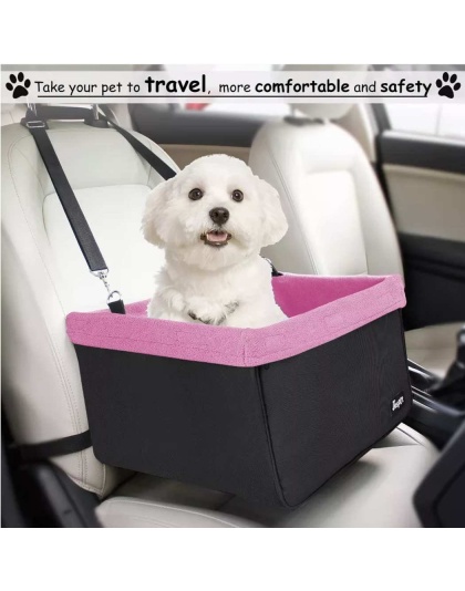 Pink - JESPET & GOOPAWS Dog Booster Seats for Cars, Portable Dog Car Seat Travel Carrier with Seat Belt for 24lbs Pets - 16" L x 13" D x 9" H