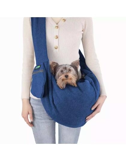 Navy Blue - JESPET Comfy Pet Sling for Small Dog Cat, Hand Free Sling Bag Breathable Soft Knit with Front Pocket, Travel Puppy Carrying Bag, Pet Pouch. Machine Washable - 28" L x 13" H