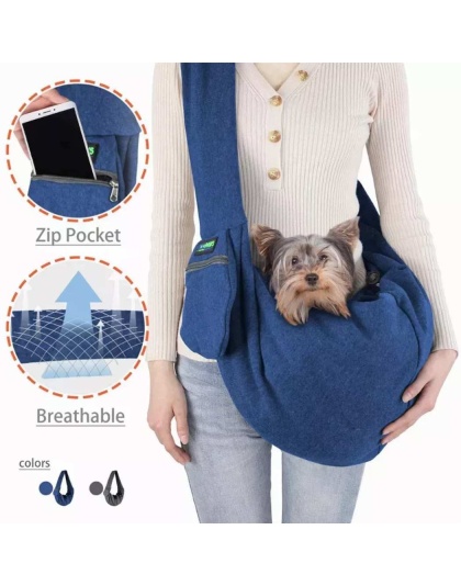 Navy Blue - JESPET Comfy Pet Sling for Small Dog Cat, Hand Free Sling Bag Breathable Soft Knit with Front Pocket, Travel Puppy Carrying Bag, Pet Pouch. Machine Washable - 28" L x 13" H