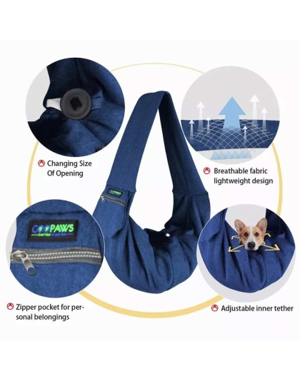 Navy Blue - JESPET Comfy Pet Sling for Small Dog Cat, Hand Free Sling Bag Breathable Soft Knit with Front Pocket, Travel Puppy Carrying Bag, Pet Pouch. Machine Washable - 28" L x 13" H