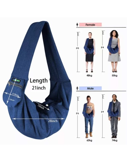 Navy Blue - JESPET Comfy Pet Sling for Small Dog Cat, Hand Free Sling Bag Breathable Soft Knit with Front Pocket, Travel Puppy Carrying Bag, Pet Pouch. Machine Washable - 28" L x 13" H