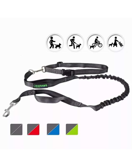 Black - JESPET Hands Free Dog Leash for Running, Walking, Hiking Jogging for Medium & Large Dogs up to 150lbs, Durable Dual Handle Waist Leash with Reflective Bungee and Adjustable Waist - 1'' x 48''