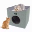 Sage Green - JESPET Foldable Cat Condo, Cat Cube House & Sleepping Bed with Lying Surface and 2 Reversible Cushions, Cat Hiding Place, Cat Cave, Linenette Fabric, Felt and Engineered Wood, Scratch Resista - 15.4" x15.4" x15"