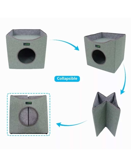 Sage Green - JESPET Foldable Cat Condo, Cat Cube House & Sleepping Bed with Lying Surface and 2 Reversible Cushions, Cat Hiding Place, Cat Cave, Linenette Fabric, Felt and Engineered Wood, Scratch Resista - 15.4" x15.4" x15"
