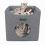 Smoke Gray - JESPET Foldable Cat Condo, Cat Cube House & Sleepping Bed with Lying Surface and 2 Reversible Cushions, Cat Hiding Place, Cat Cave, Linenette Fabric, Felt and Engineered Wood, Scratch Resista - 15.4" x15.4" x15"