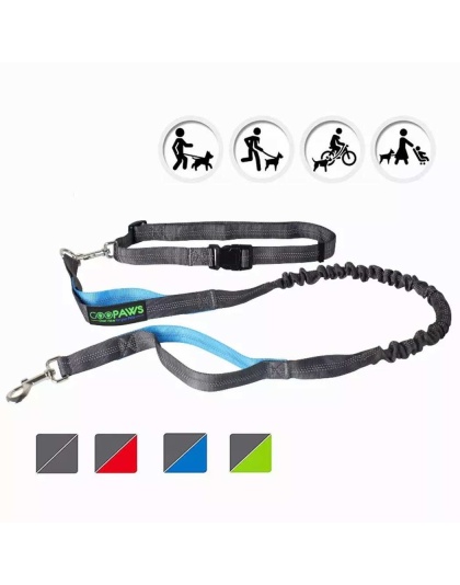 Blue - JESPET Hands Free Dog Leash for Running, Walking, Hiking Jogging for Medium & Large Dogs up to 150lbs, Durable Dual Handle Waist Leash with Reflective Bungee and Adjustable Waist - 1'' x 48''