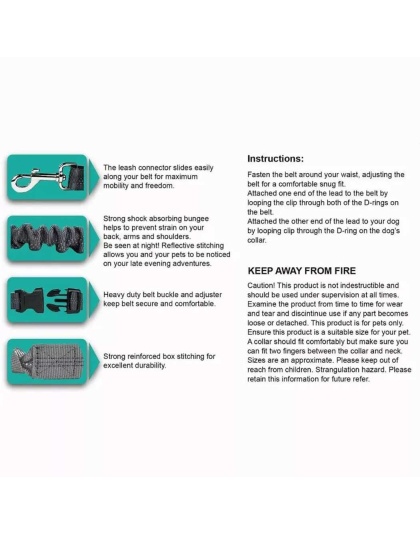 Blue - JESPET Hands Free Dog Leash for Running, Walking, Hiking Jogging for Medium & Large Dogs up to 150lbs, Durable Dual Handle Waist Leash with Reflective Bungee and Adjustable Waist - 1'' x 48''