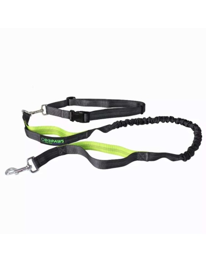 Grey - JESPET Hands Free Dog Leash for Running, Walking, Hiking Jogging for Medium & Large Dogs up to 150lbs, Durable Dual Handle Waist Leash with Reflective Bungee and Adjustable Waist - 1'' x 48''