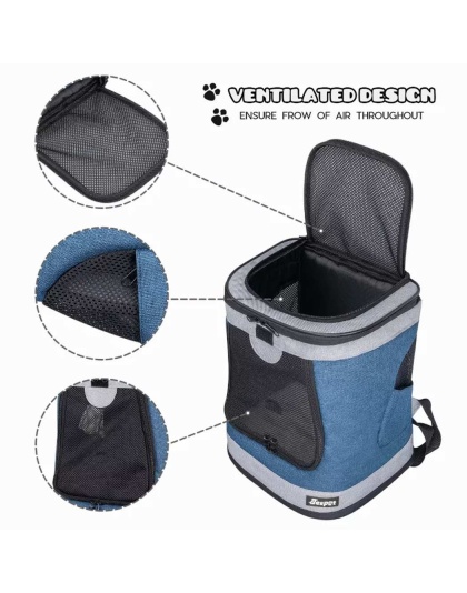 Blue Grey - JESPET Pet Backpack Carrier for Small Dog, Puppy, Soft Carrier Backpack Ideal for Traveling, Hiking, Walking and Outdoor Activities with Family - 13"x 12"x 17"