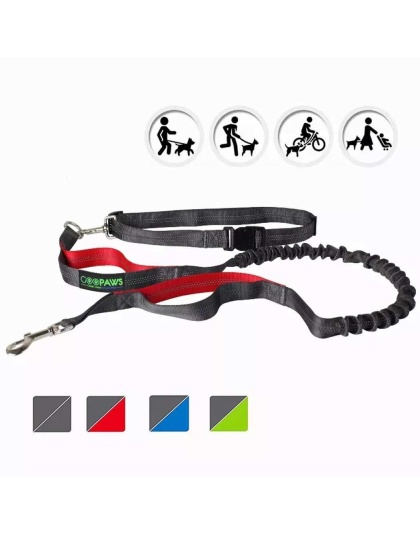 Red - JESPET Hands Free Dog Leash for Running, Walking, Hiking Jogging for Medium & Large Dogs up to 150lbs, Durable Dual Handle Waist Leash with Reflective Bungee and Adjustable Waist - 1'' x 48''
