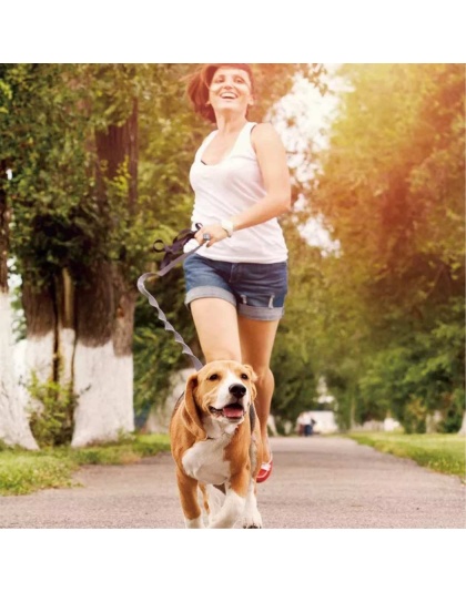 Red - JESPET Hands Free Dog Leash for Running, Walking, Hiking Jogging for Medium & Large Dogs up to 150lbs, Durable Dual Handle Waist Leash with Reflective Bungee and Adjustable Waist - 1'' x 48''