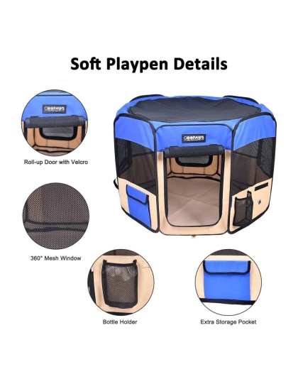 Blue - JESPET Pet Dog Playpens 36", 45" & 61" Portable Soft Dog Exercise Pen Kennel with Carry Bag for Puppy Cats Kittens Rabbits, Indoor/Outdoor Use - 36x36x24 Inch