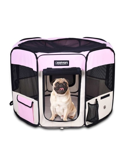 Pink - JESPET Pet Dog Playpens 36", 45" & 61" Portable Soft Dog Exercise Pen Kennel with Carry Bag for Puppy Cats Kittens Rabbits, Indoor/Outdoor Use - 36x36x24 Inch