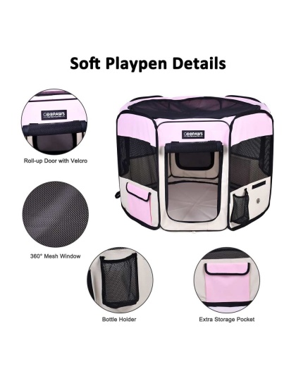 Pink - JESPET Pet Dog Playpens 36", 45" & 61" Portable Soft Dog Exercise Pen Kennel with Carry Bag for Puppy Cats Kittens Rabbits, Indoor/Outdoor Use - 36x36x24 Inch