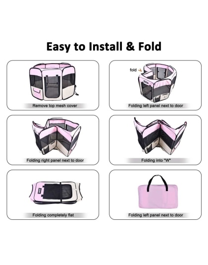 Pink - JESPET Pet Dog Playpens 36", 45" & 61" Portable Soft Dog Exercise Pen Kennel with Carry Bag for Puppy Cats Kittens Rabbits, Indoor/Outdoor Use - 36x36x24 Inch