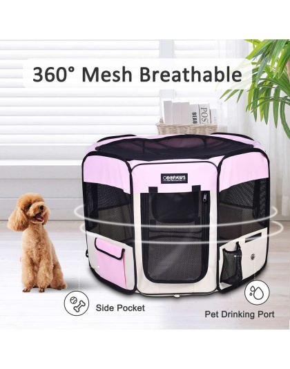 Pink - JESPET Pet Dog Playpens 36", 45" & 61" Portable Soft Dog Exercise Pen Kennel with Carry Bag for Puppy Cats Kittens Rabbits, Indoor/Outdoor Use - 36x36x24 Inch