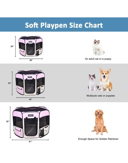 Pink - JESPET Pet Dog Playpens 36", 45" & 61" Portable Soft Dog Exercise Pen Kennel with Carry Bag for Puppy Cats Kittens Rabbits, Indoor/Outdoor Use - 36x36x24 Inch