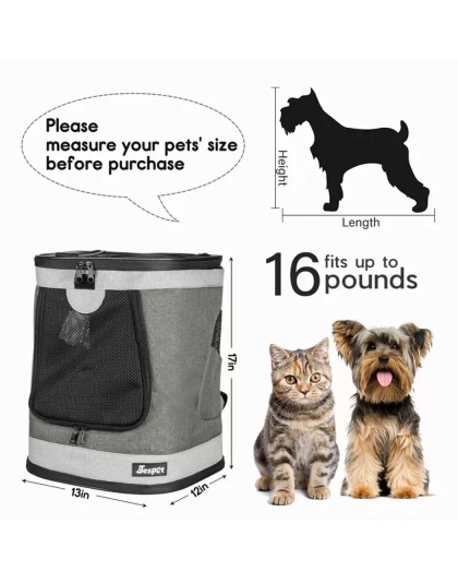 Smoke Grey - JESPET Pet Backpack Carrier for Small Dog, Puppy, Soft Carrier Backpack Ideal for Traveling, Hiking, Walking and Outdoor Activities with Family - 13"x 12"x 17"