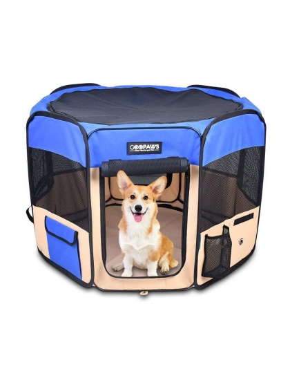 Blue - JESPET Pet Dog Playpens 36", 45" & 61" Portable Soft Dog Exercise Pen Kennel with Carry Bag for Puppy Cats Kittens Rabbits, Indoor/Outdoor Use - 45x45x24 Inch