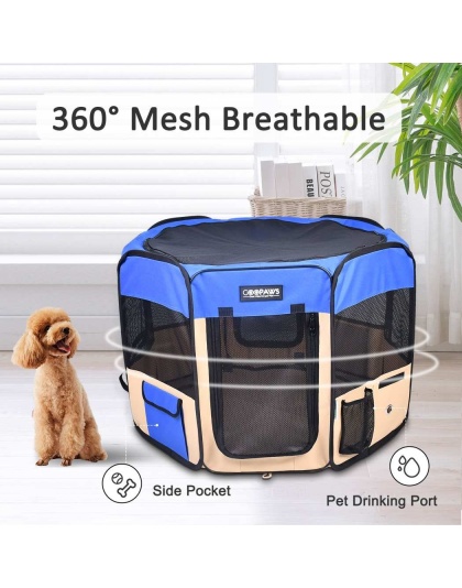 Blue - JESPET Pet Dog Playpens 36", 45" & 61" Portable Soft Dog Exercise Pen Kennel with Carry Bag for Puppy Cats Kittens Rabbits, Indoor/Outdoor Use - 45x45x24 Inch