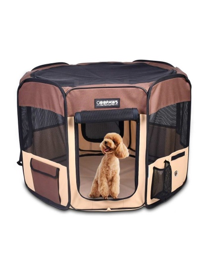 Coffee - JESPET Pet Dog Playpens 36", 45" & 61" Portable Soft Dog Exercise Pen Kennel with Carry Bag for Puppy Cats Kittens Rabbits, Indoor/Outdoor Use - 36x36x24 Inch