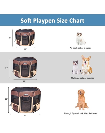 Coffee - JESPET Pet Dog Playpens 36", 45" & 61" Portable Soft Dog Exercise Pen Kennel with Carry Bag for Puppy Cats Kittens Rabbits, Indoor/Outdoor Use - 36x36x24 Inch