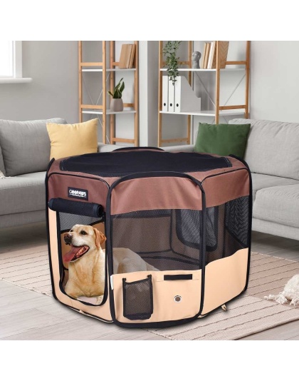 Coffee - JESPET Pet Dog Playpens 36", 45" & 61" Portable Soft Dog Exercise Pen Kennel with Carry Bag for Puppy Cats Kittens Rabbits, Indoor/Outdoor Use - 36x36x24 Inch